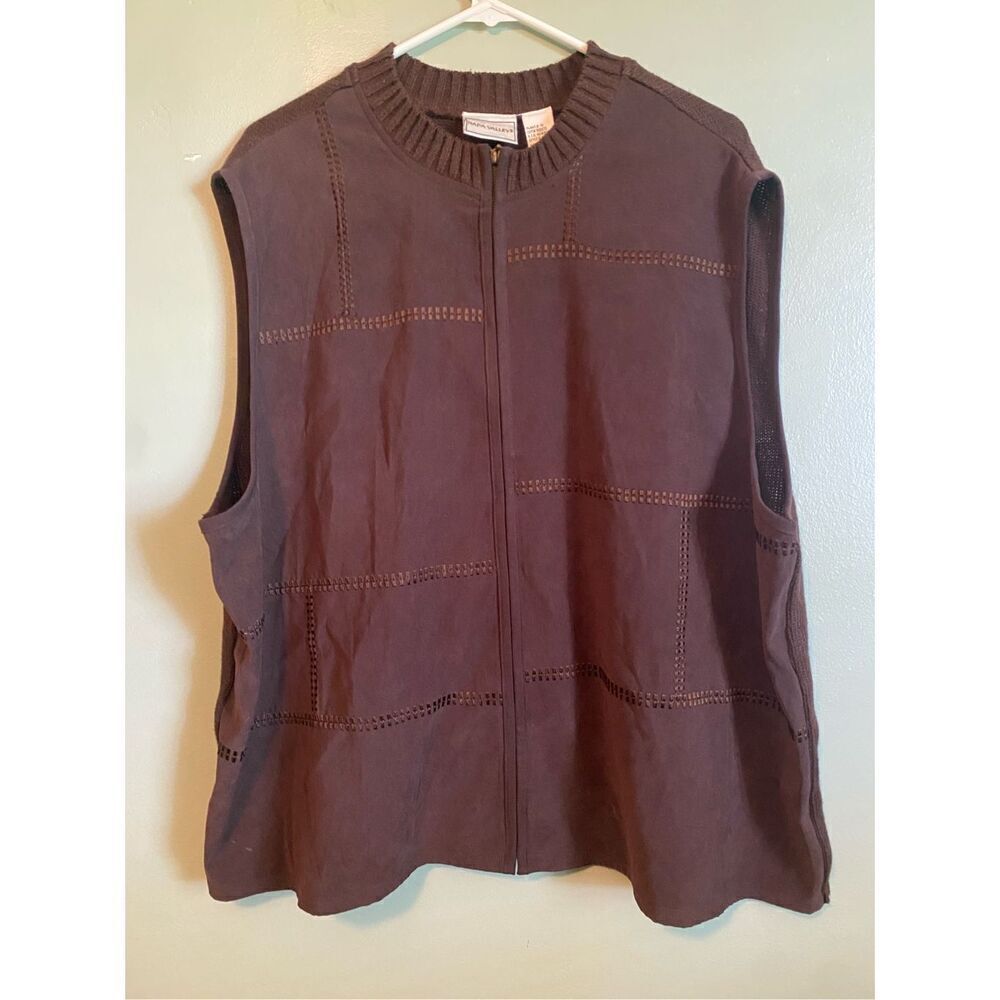 Napa Valley Vintage Patchwork Faux Leather Sweater Vest Brown Vegan 2X
